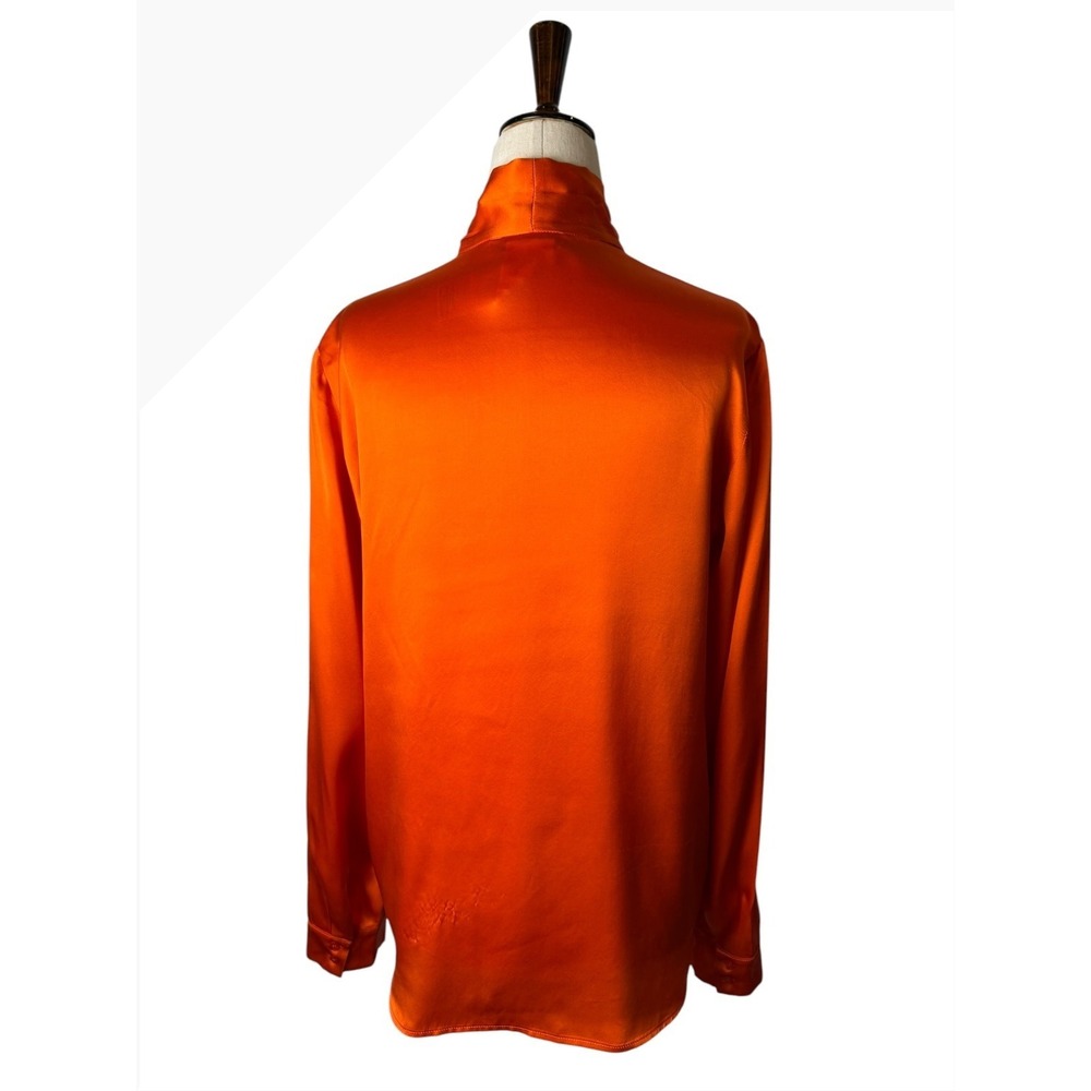 Max & Co Silk Satin Bow Blouse Women 6 Orange Tie Neck Long Sleeve Top Luxury - Picture 5 of 13